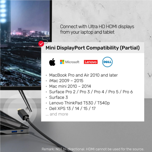 Unitek MiniDP to HDMI 1.4 (4K/30Hz) 2M Dönüştürücü Kablo (V1152A)