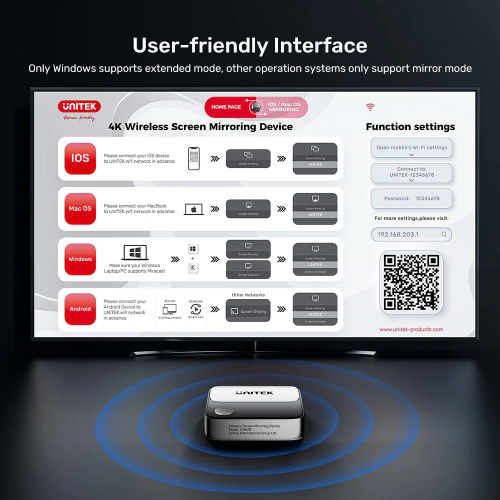 UNITEK WIRELESS 4K&60Hz KABLOSUZ GÖRÜNTÜ AKTARICI iOS, MacOS, ANDROID, WINDOWS DESTEKLİ (V1162B01)  