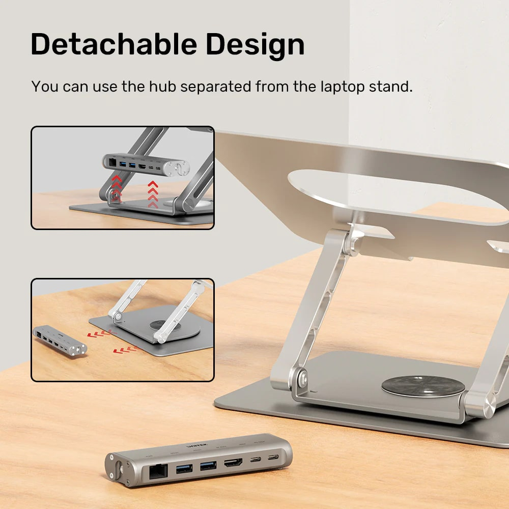 Unitek 360D 15.6″ Metal Notebook Standı (Çıkarılabilir 5 in 1 USB-C Hub Dahil) (D1109B01)