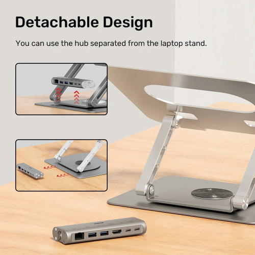 Unitek 360D 15.6″ Metal Notebook Standı (Çıkarılabilir 5 in 1 USB-C Hub Dahil) (D1109B01)
