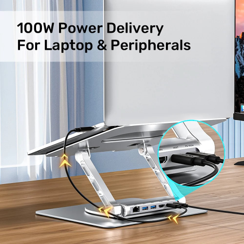 Unitek 360D 15.6″ Metal Notebook Standı (Çıkarılabilir 5 in 1 USB-C Hub Dahil) (D1109B01)