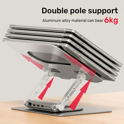 Unitek 360D 15.6″ Metal Notebook Standı (Çıkarılabilir 5 in 1 USB-C Hub Dahil) (D1109B01)
