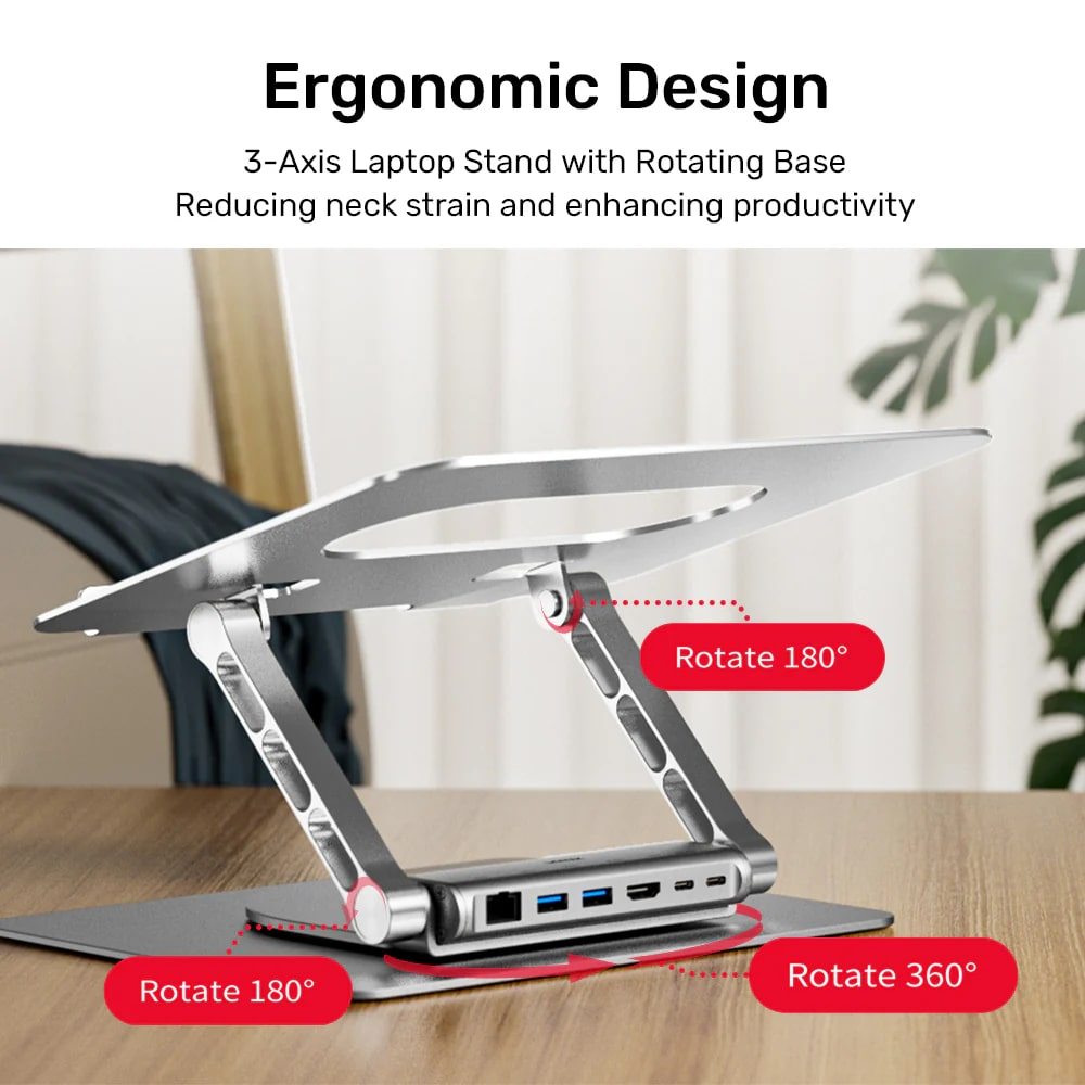 Unitek 360D 15.6″ Metal Notebook Standı (Çıkarılabilir 5 in 1 USB-C Hub Dahil) (D1109B01)