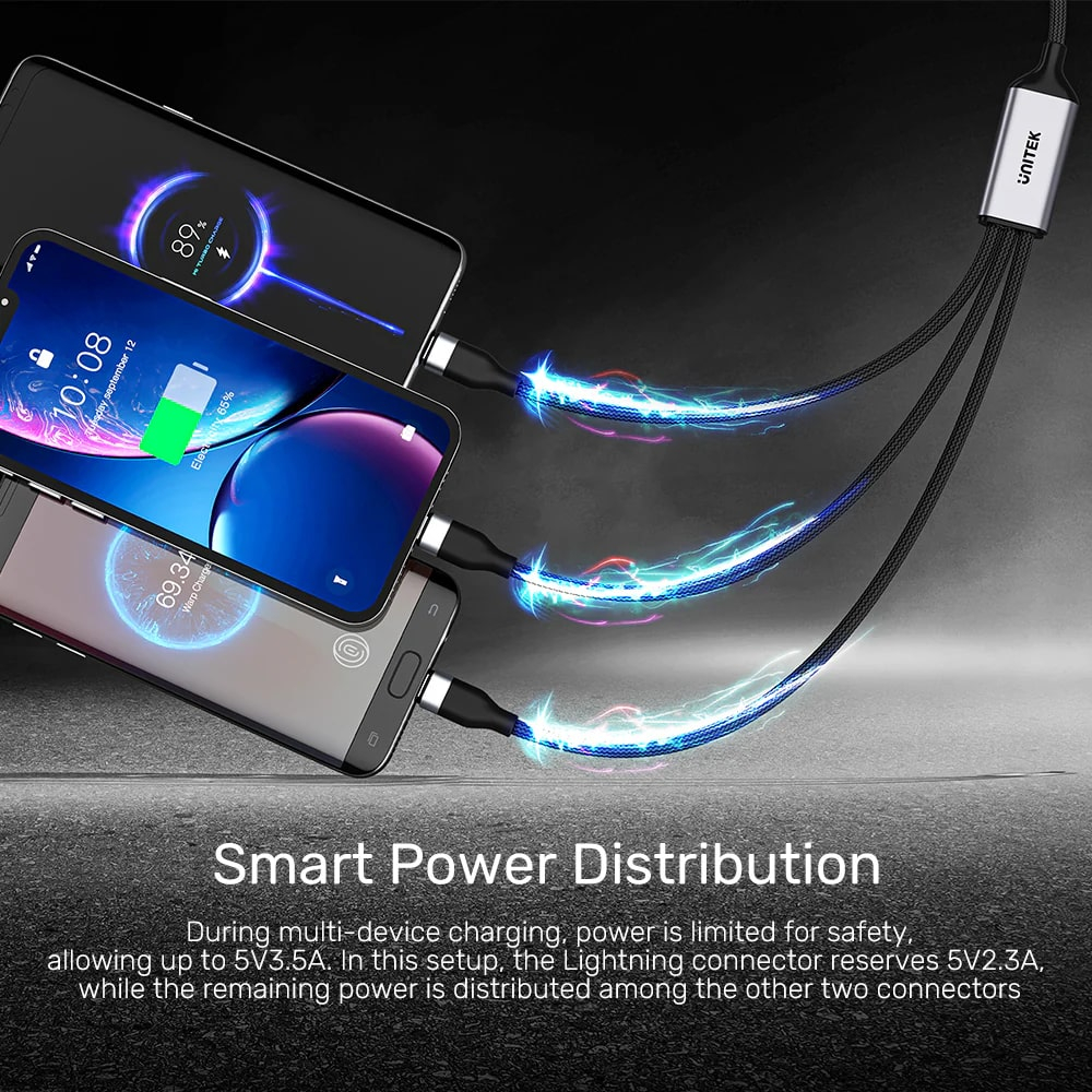 Unitek Type-C to Lightning/ USB-C/ Micro USB 1.5M Çoklu Şarj Kablosu 20W (C14101AGY01-1.5M)