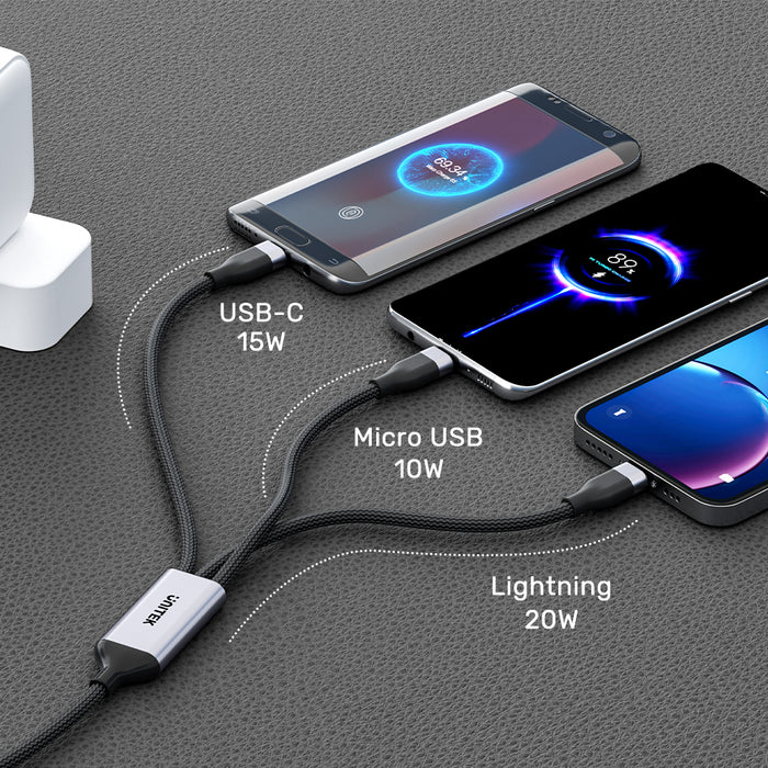 Unitek Type-C to Lightning/ USB-C/ Micro USB 1.5M Çoklu Şarj Kablosu 20W (C14101AGY01-1.5M)