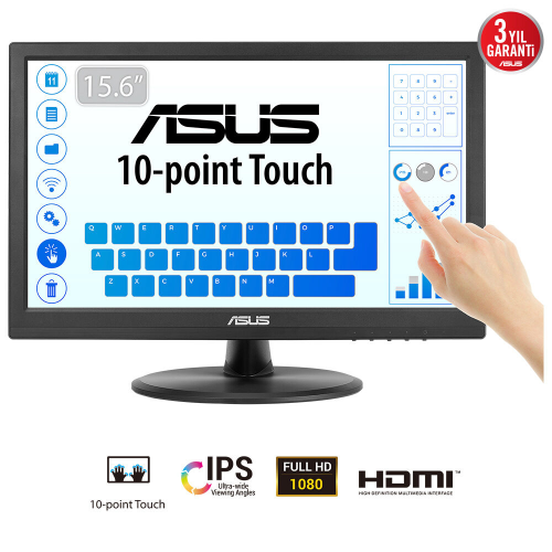 ASUS VT169HE 16″ 60Hz 5ms Flicker free  Full HD IPS Dokunmatik Monitör