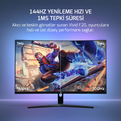 GamePower Vivid F20 27″ 1500R Curved RGB 144Hz 1ms FHD Va Panel 2x2W Speaker Gaming Monitör (Sıfır Ölü Piksel Garantili)