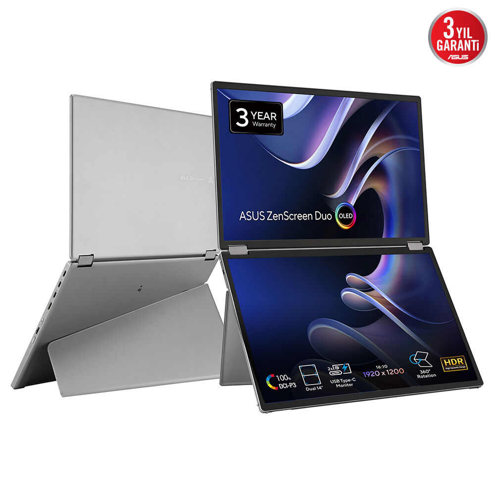 ASUS ZenScreen Duo OLED MQ149CD 14″ 1ms 60Hz DisplayHDR™ 400 Full HD OLED Taşınabilir Monitör