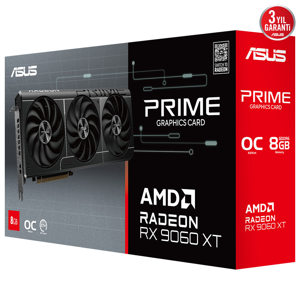 ASUS Prime AMD Radeon RX 9060XT 8GB PRIME-RX9060XT-O8G-GAMING GDDR6 128Bit DX12 Gaming (Oyuncu) Ekran Kartı