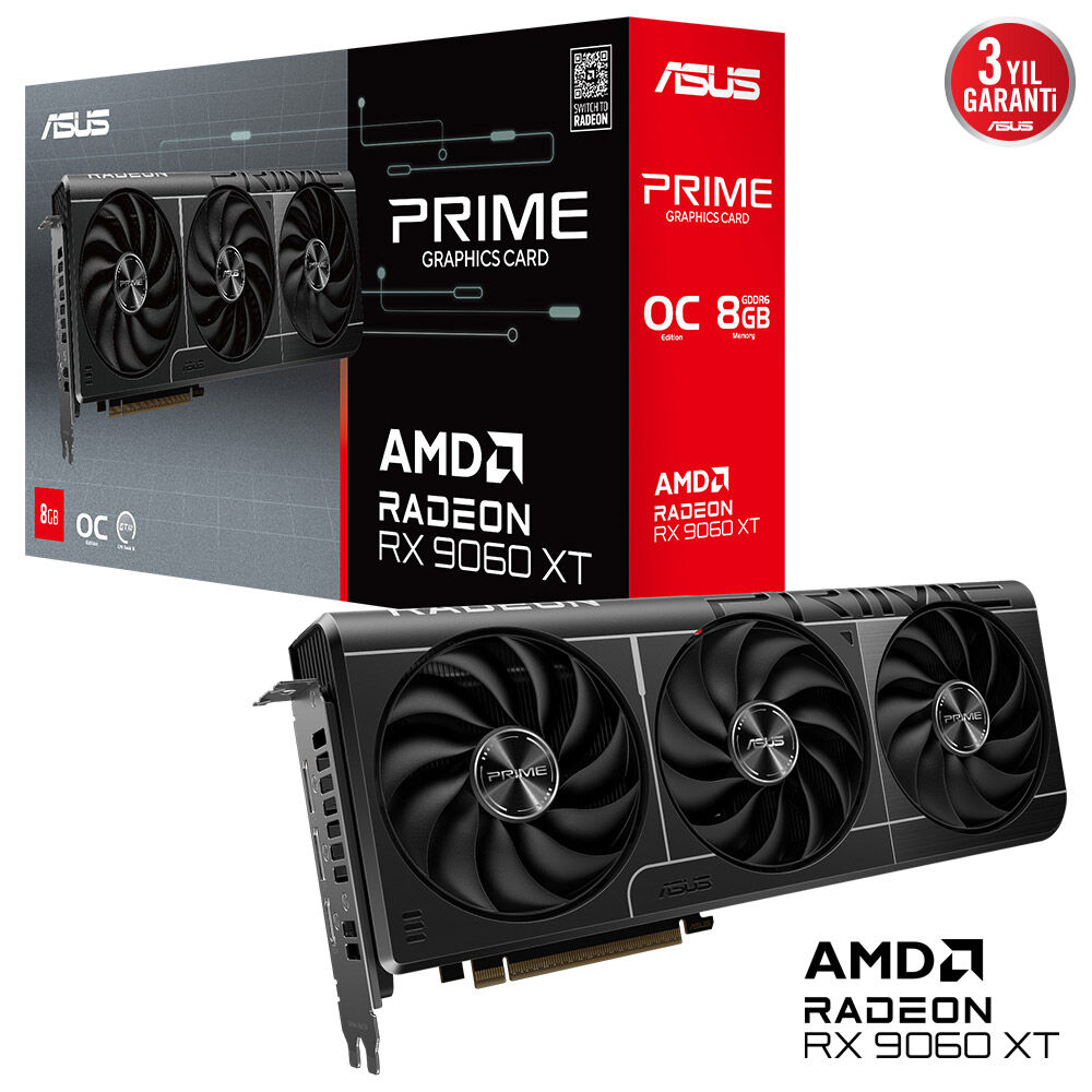 ASUS Prime AMD Radeon RX 9060XT 8GB PRIME-RX9060XT-O8G-GAMING GDDR6 128Bit DX12 Gaming (Oyuncu) Ekran Kartı