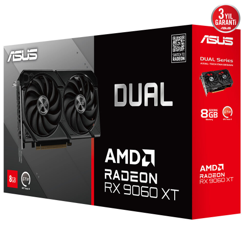 ASUS DUAL AMD Radeon RX 9060XT 8GB DUAL-RX9060XT-8G-GAMING GDDR6 128Bit DX12 Gaming (Oyuncu) Ekran Kartı