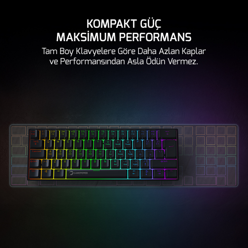 GamePower Lyra RGB 60M 62Tuş Siyah Mekanik Kablolu Blue Switch Klavye - 3 Yıl Garantili