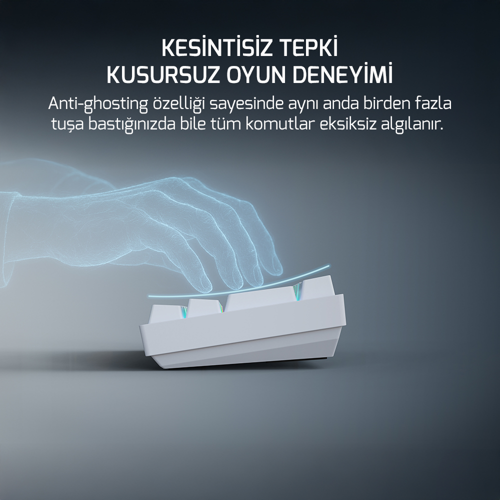 GamePower Lyra RGB 60M 61Tuş Beyaz Mekanik Kablolu Red Switch Klavye - 3 Yıl Garantili