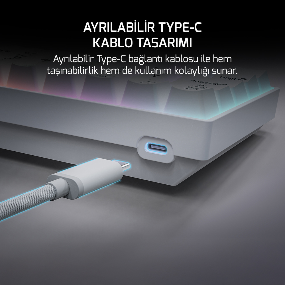 GamePower Lyra RGB 60M 61Tuş Beyaz Mekanik Kablolu Blue Switch Klavye - 3 Yıl Garantili