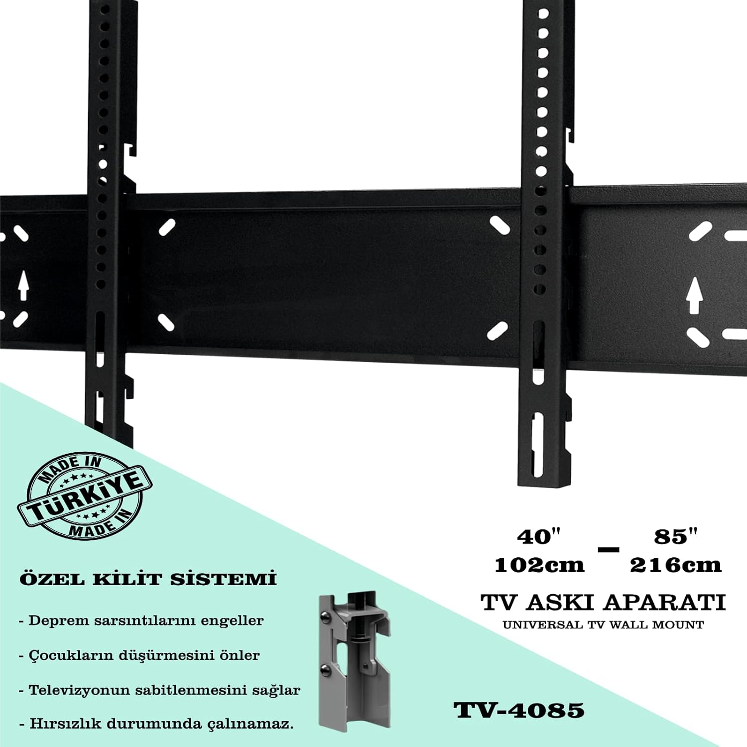 Tvtech 40/85 40″-85″ Arası Uyumlu Kilitli Sistem Sabit Askı Aparatı