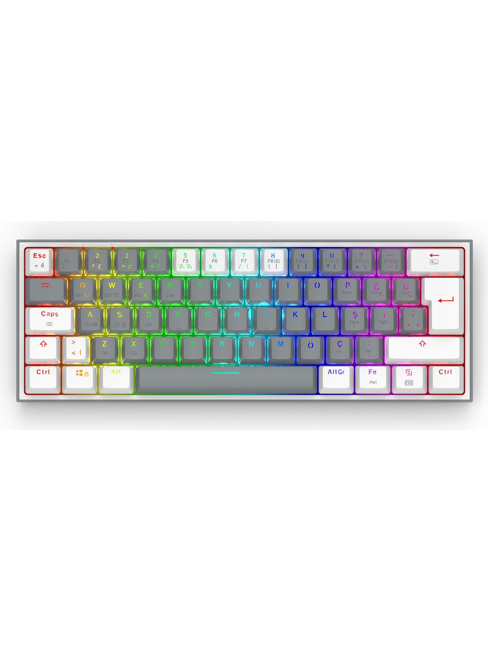 Redragon K616 Fizz Pro RGB Red Switch Kablosuz Gri / Beyaz Compact Gaming (Oyuncu) Klavye