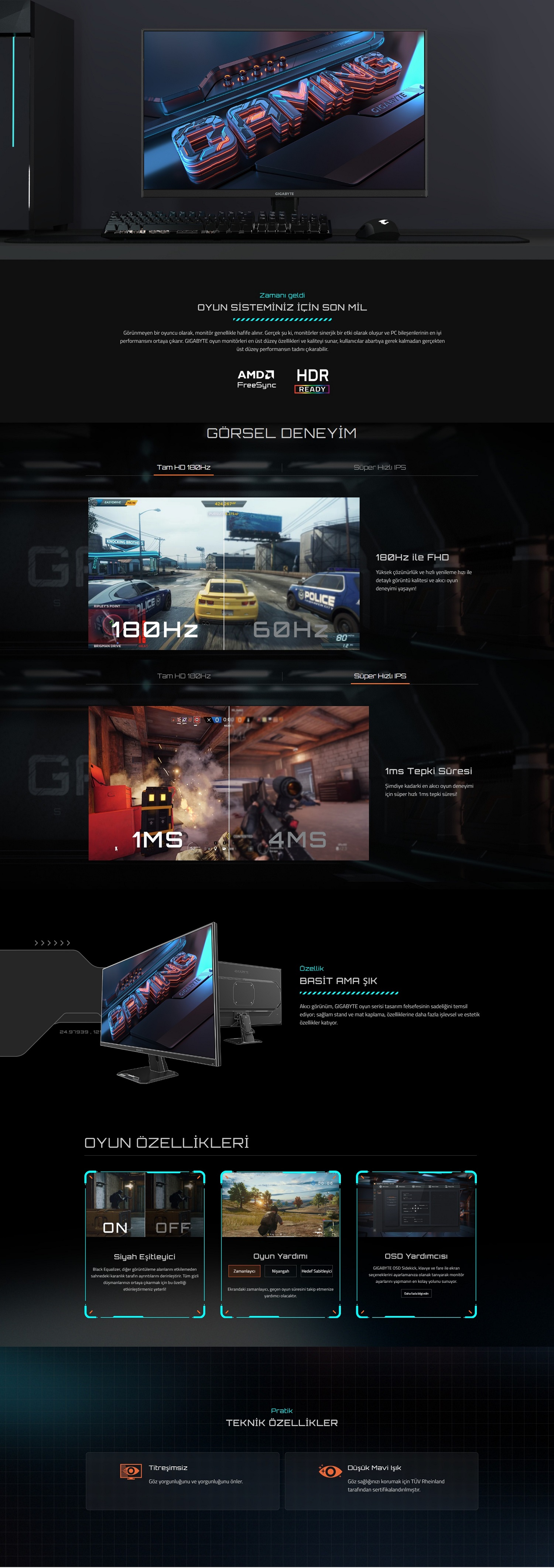 Gigabyte 27″ GS27FA 1ms 180Hz FHD Gaming Monitör