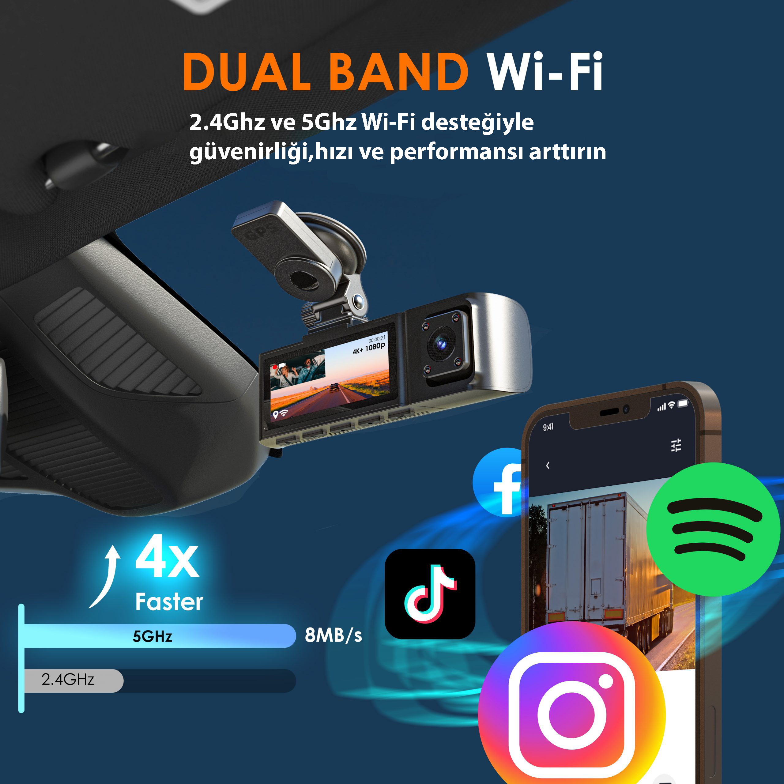 Rexing R316 4K GPS Wi-Fi Araç Kamerası + 64GB SD Kart ve ACC Bağlantı Kiti
