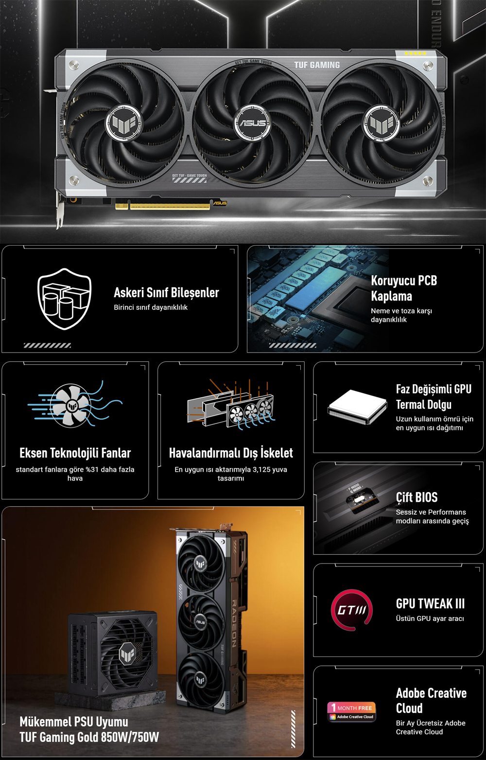 ASUS TUF Gaming Radeon RX 9070XT 16GB TUF-RX9070XT-O16G-GAMING GDDR6 256Bit DX12 Gaming Ekran Kartı