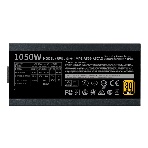Cooler Master MWE Gold 1050 V2 MPE-A501-AFCAG-3EEU 1050W 80+ Gold 140mm Fan Full Modüler Power Supply