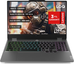 Lenovo LOQ 83GS00RYTR Intel Core i5 12600HX 24GB 1 TB SSD RTX4050 Freedos 15.6″ FHD Notebook