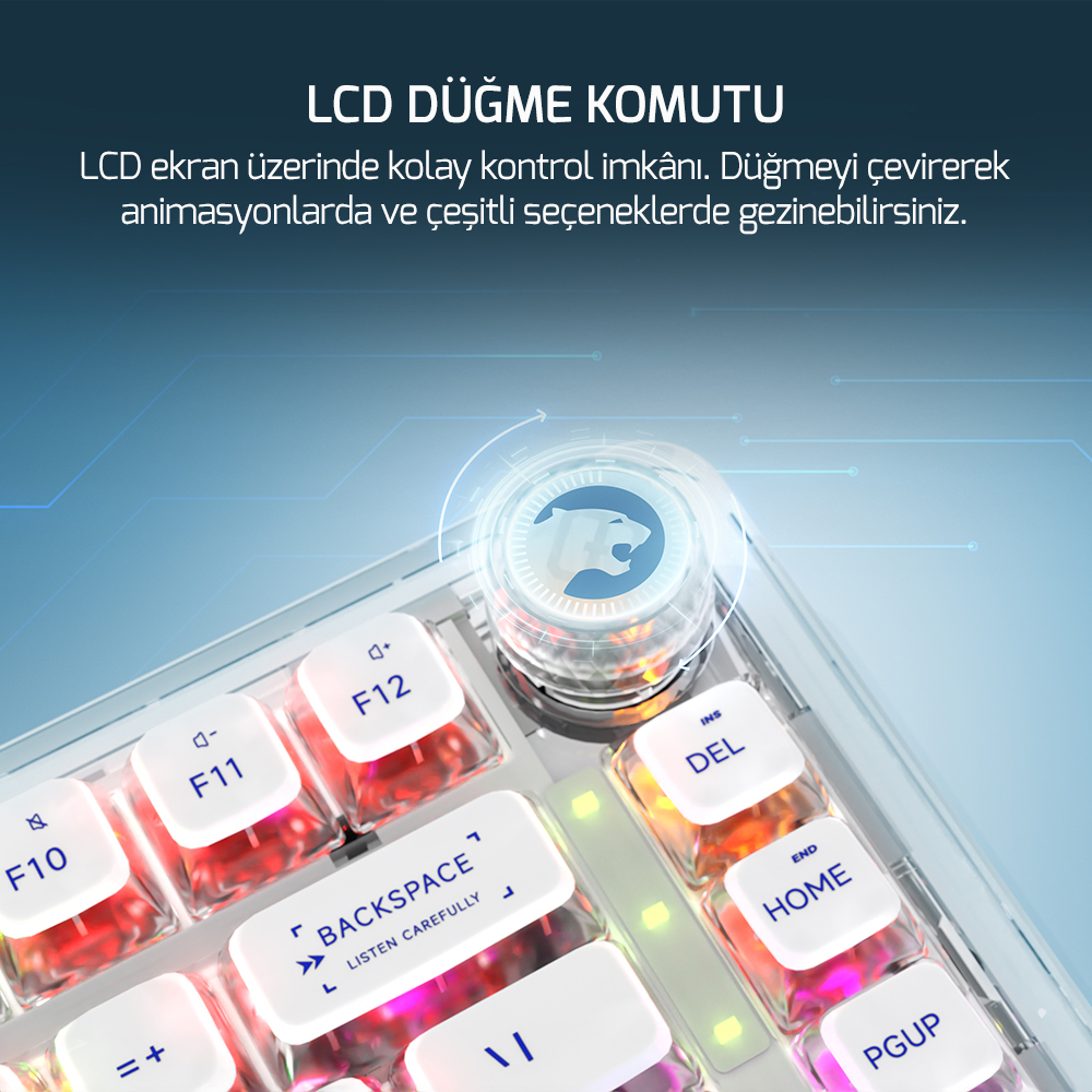 GamePower Gasket Pro RGB Wireless/Bluetooth/Kablolu Mekanik Blue Switch İngilizce Q Gasket Gaming Klavye