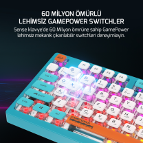 GamePower Sense RGB Wireless/Bluetooth/Kablolu Mekanik Red Switch İngilizce Q Gaming Klavye