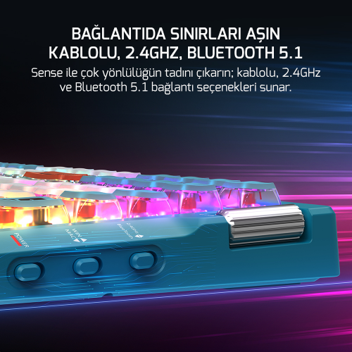 GamePower Sense RGB Wireless/Bluetooth/Kablolu Mekanik Red Switch İngilizce Q Gaming Klavye