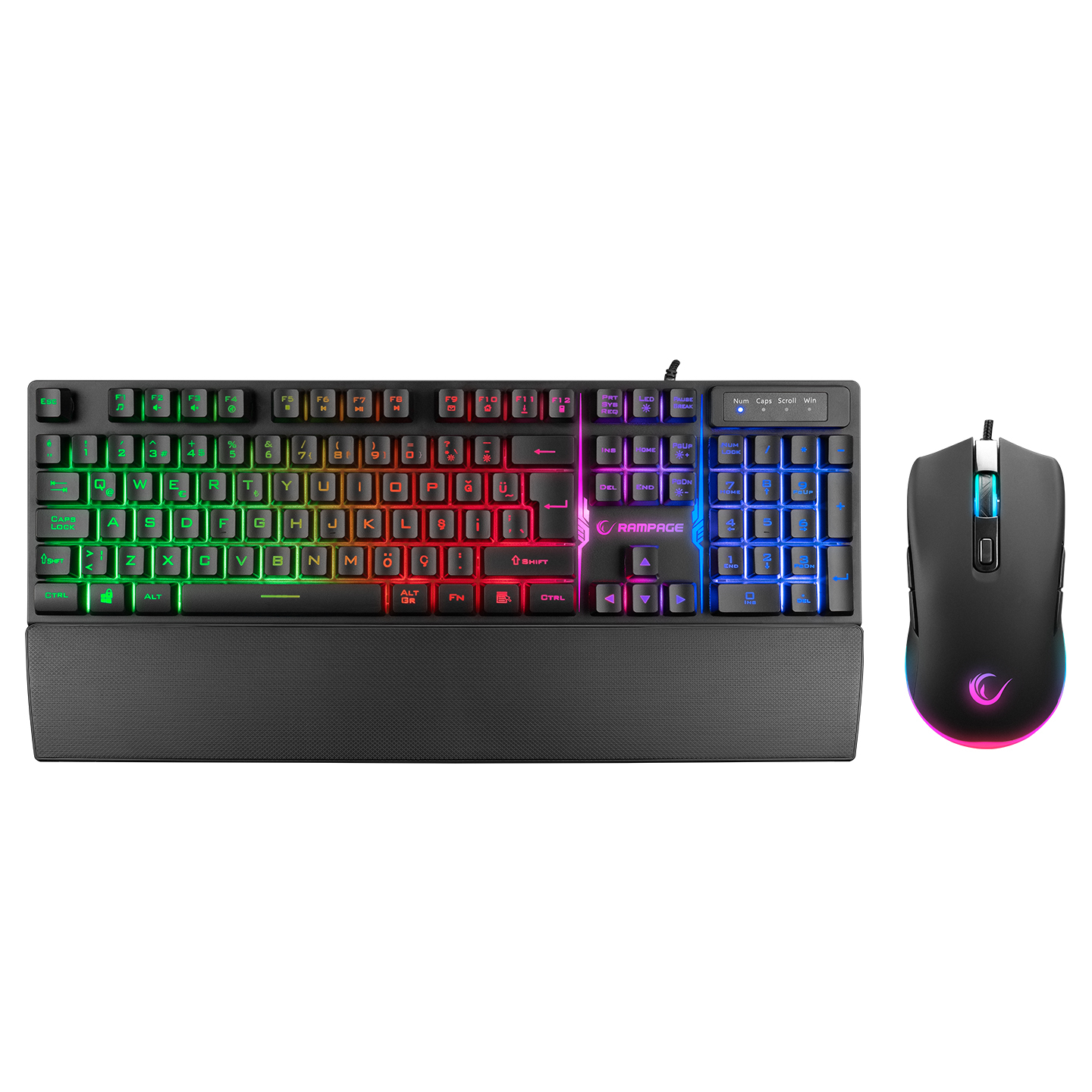 Rampage KM-RX7 FORTUNA V2 Gökkuşağı Aydınlatmalı USB Siyah Gaming Combo Q Gaming Klavye + 12800 dpi Mouse Seti