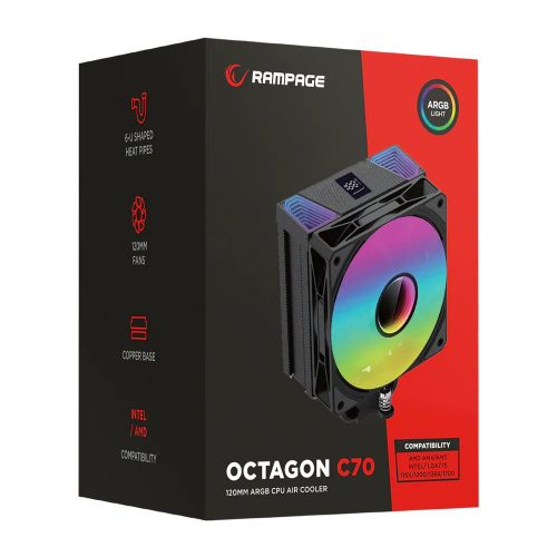 Rampage Octagon C70 1x120mm Siyah İşlemci Hava Soğutucu