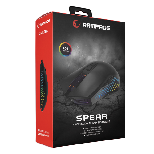 Rampage SMX-G68 SPEAR V2 FULL RGB 12800 DPI Siyah 7D Makrolu Gaming Oyuncu Mouse - 34870