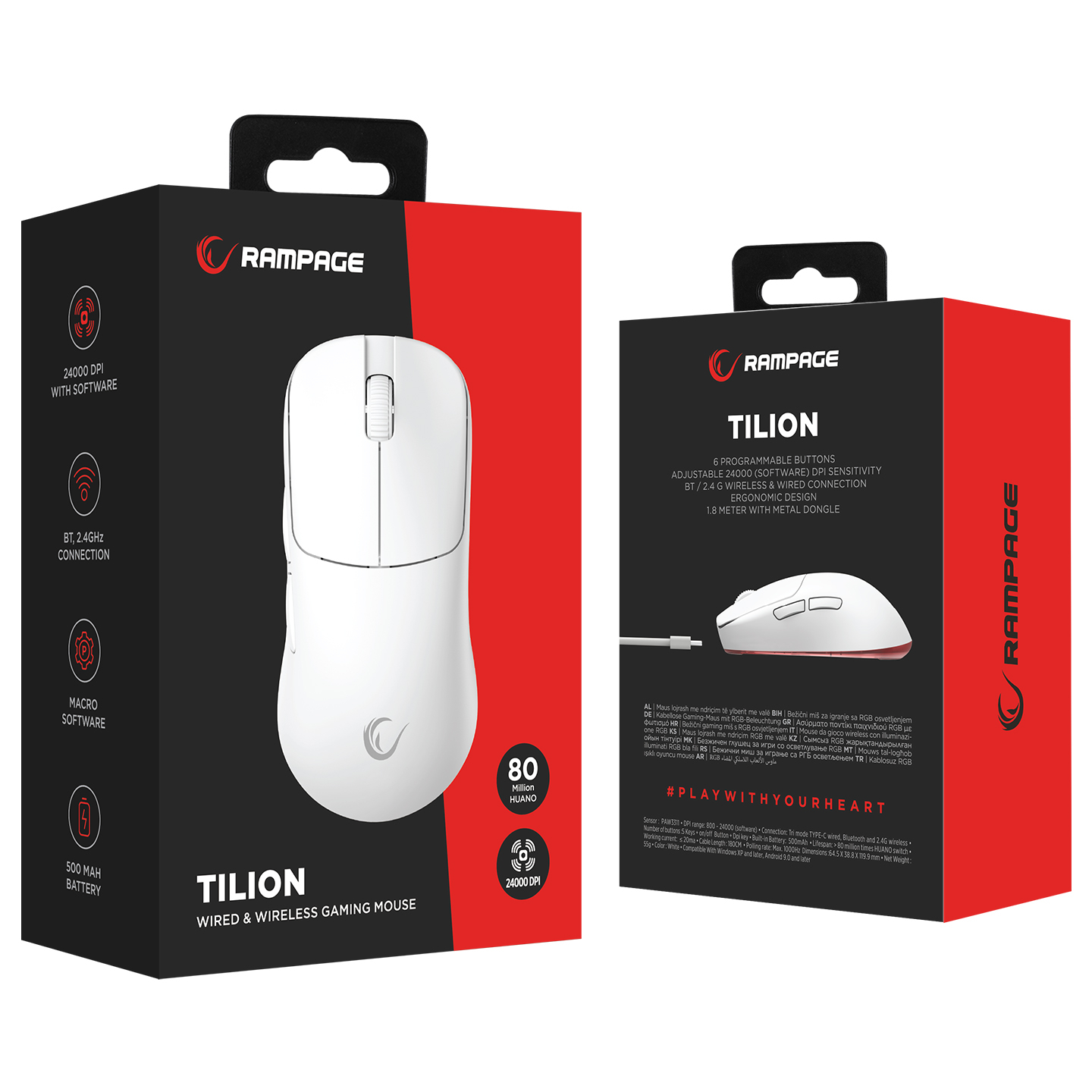 Rampage Tilion Kablosuz Beyaz 24000 DPI 3311 Sensor Şarjlı 80 Million Huano Switch Gaming Oyuncu Mouse - 41248