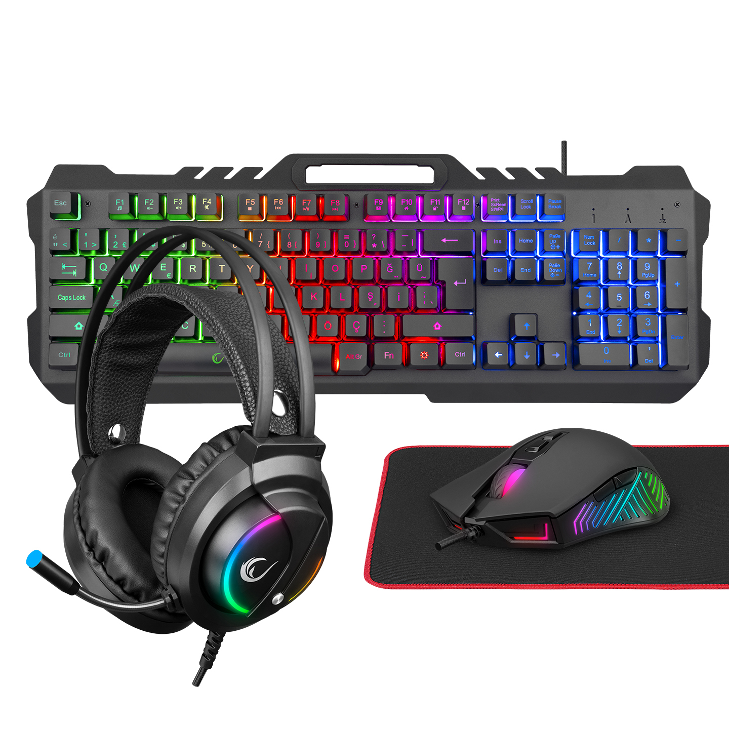 Rampage FITMENT KM-GX7 Gökkuşağı Aydınlatmalı Siyah USB Gaming Combo Mouse + Mousepad + Kulaklık Q G - 35038