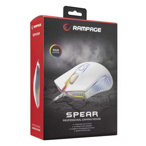 Rampage SMX-G68 SPEAR V2 FULL RGB 12800 DPI Beyaz 7D Makrolu Gaming Oyuncu Mouse - 35504