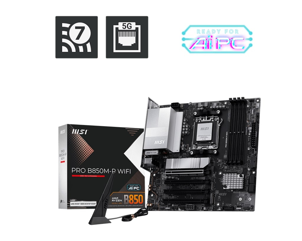 MSI PRO B850M-P WIFI7 DDR5 AMD B859 AM5 Soket DDR5 8200+(OC)MHz mATX Anakart