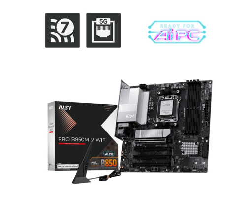 MSI PRO B850M-P WIFI7 DDR5 AMD B859 AM5 Soket DDR5 8200+(OC)MHz mATX Anakart