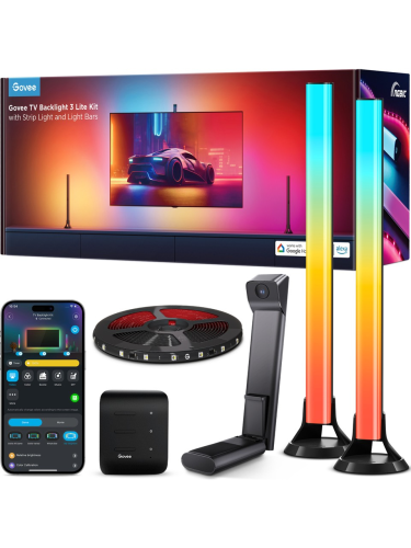 Govee Tv Arkası Led Şerit Aydınlatma + 2`li Aydınlatma Bar + Tv ile Renk Senkronizasyon 55-65 inç Tüm Tv`ler Uyumludur -H605A311