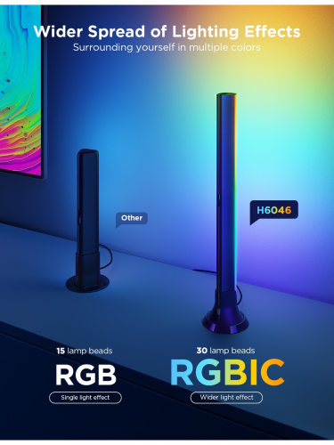 Govee Tv Arkası Led Şerit Aydınlatma + 2`li Aydınlatma Bar + Tv ile Renk Senkronizasyon 55-65 inç Tüm Tv`ler Uyumludur -H605A311