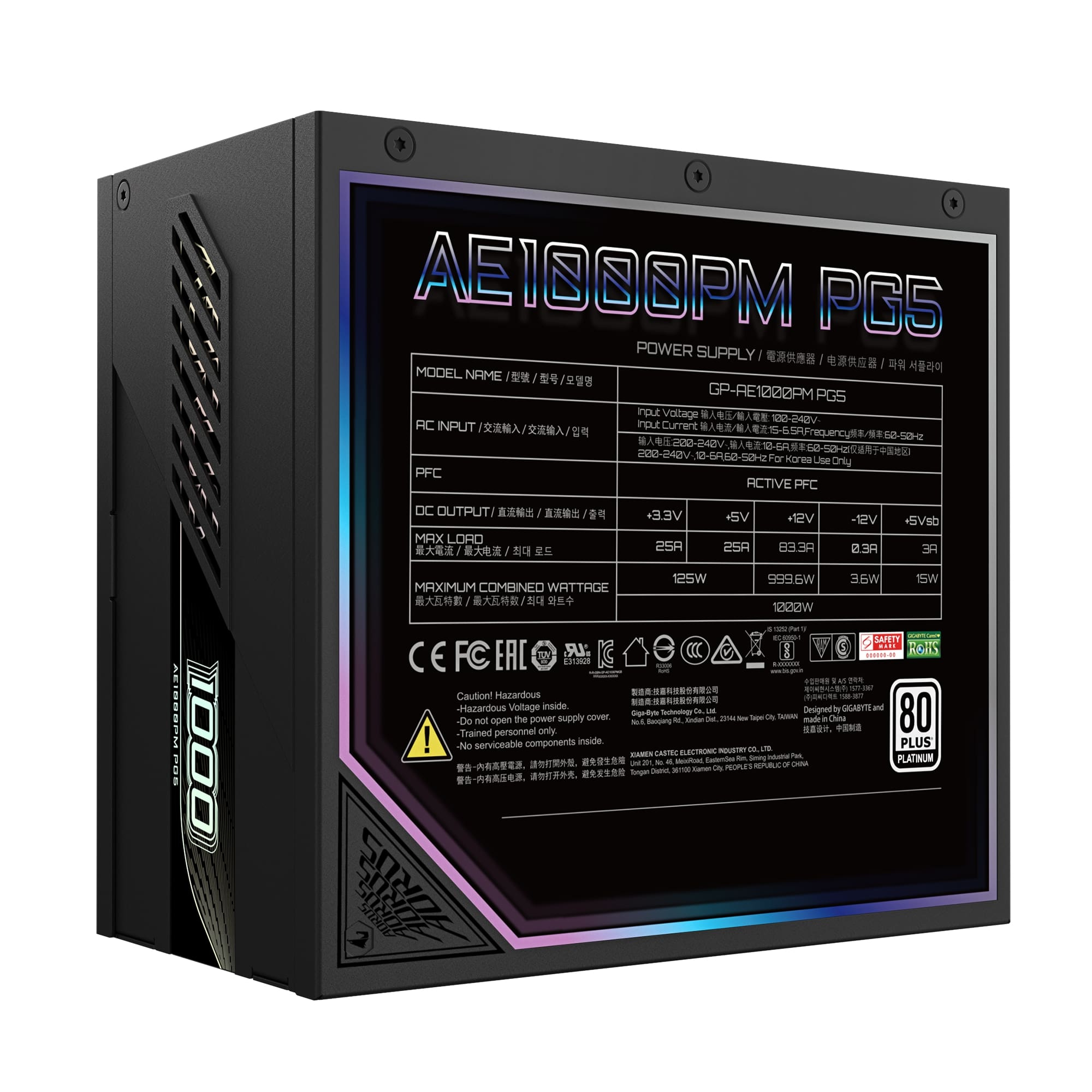 Gigabyte Aorus Elite GP-AE1000PM PG5 1000w 80+ Platinium PCIe 5.0 - ATX 3.1 Full Modüler Siyah Power Supply
