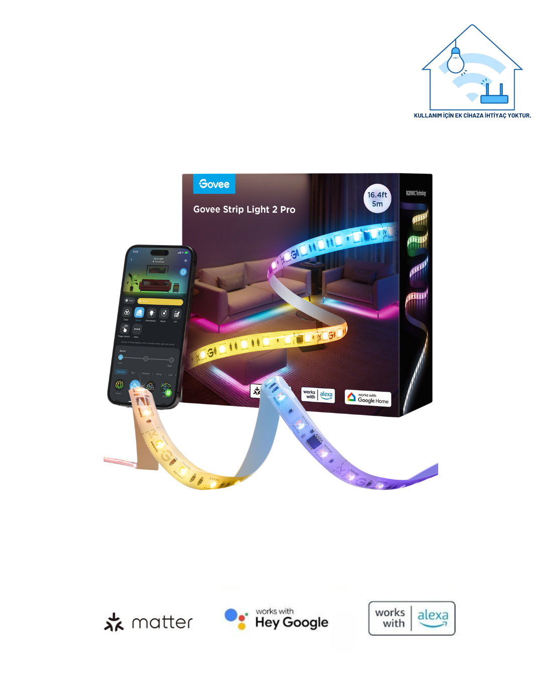 Govee RGBIC Basic Wi-Fi + Bluetooth LED Şerit Işıklar (5M) - H618A3D1