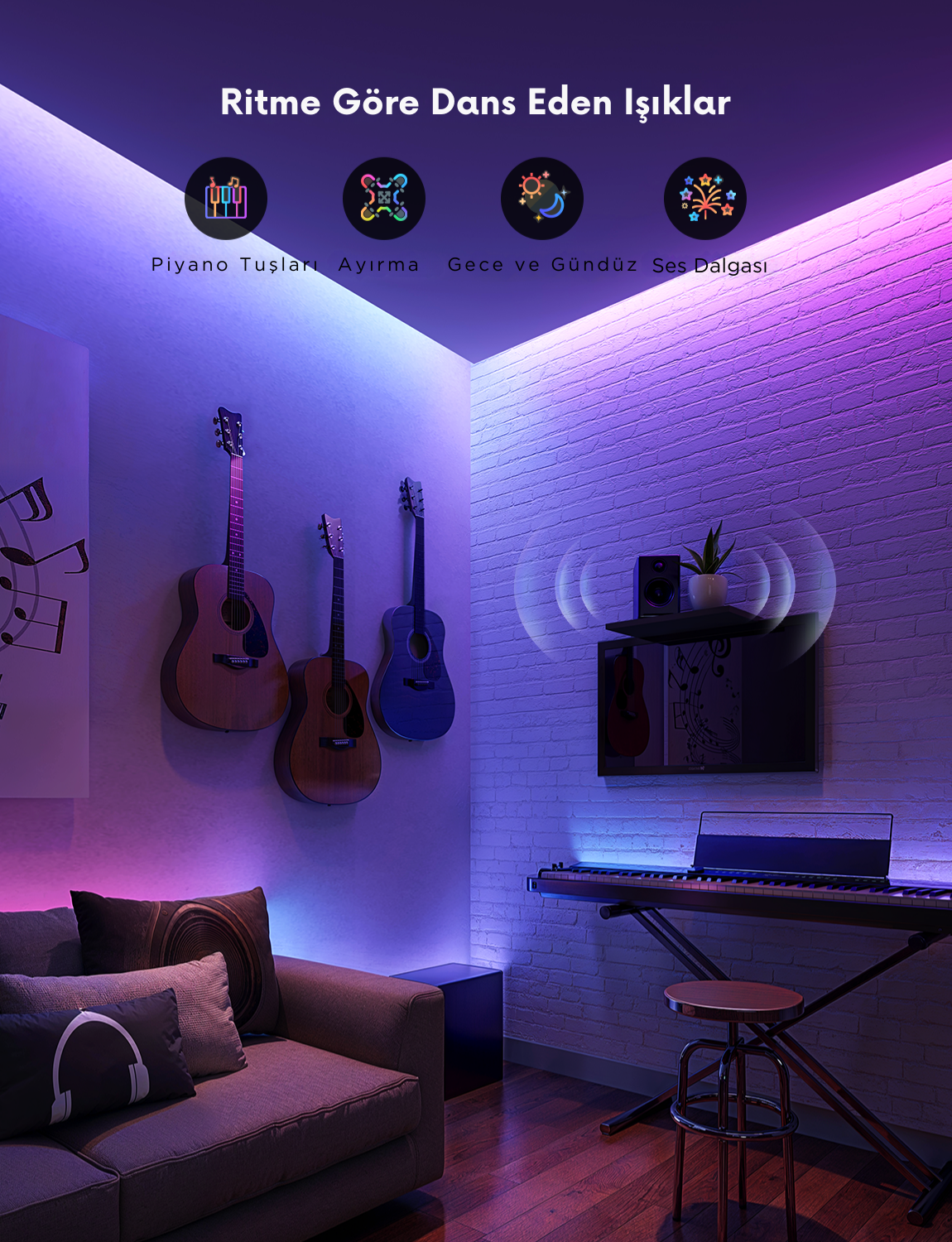 Govee RGBIC Basic Wi-Fi + Bluetooth LED Şerit Işıklar (5M) - H618A3D1