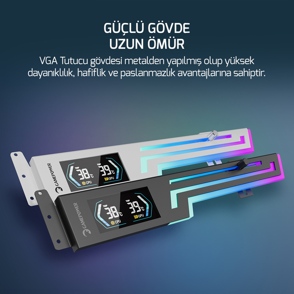 Gamepower Heatsync ARGB LCD Ekran Kartı Tutucu Beyaz