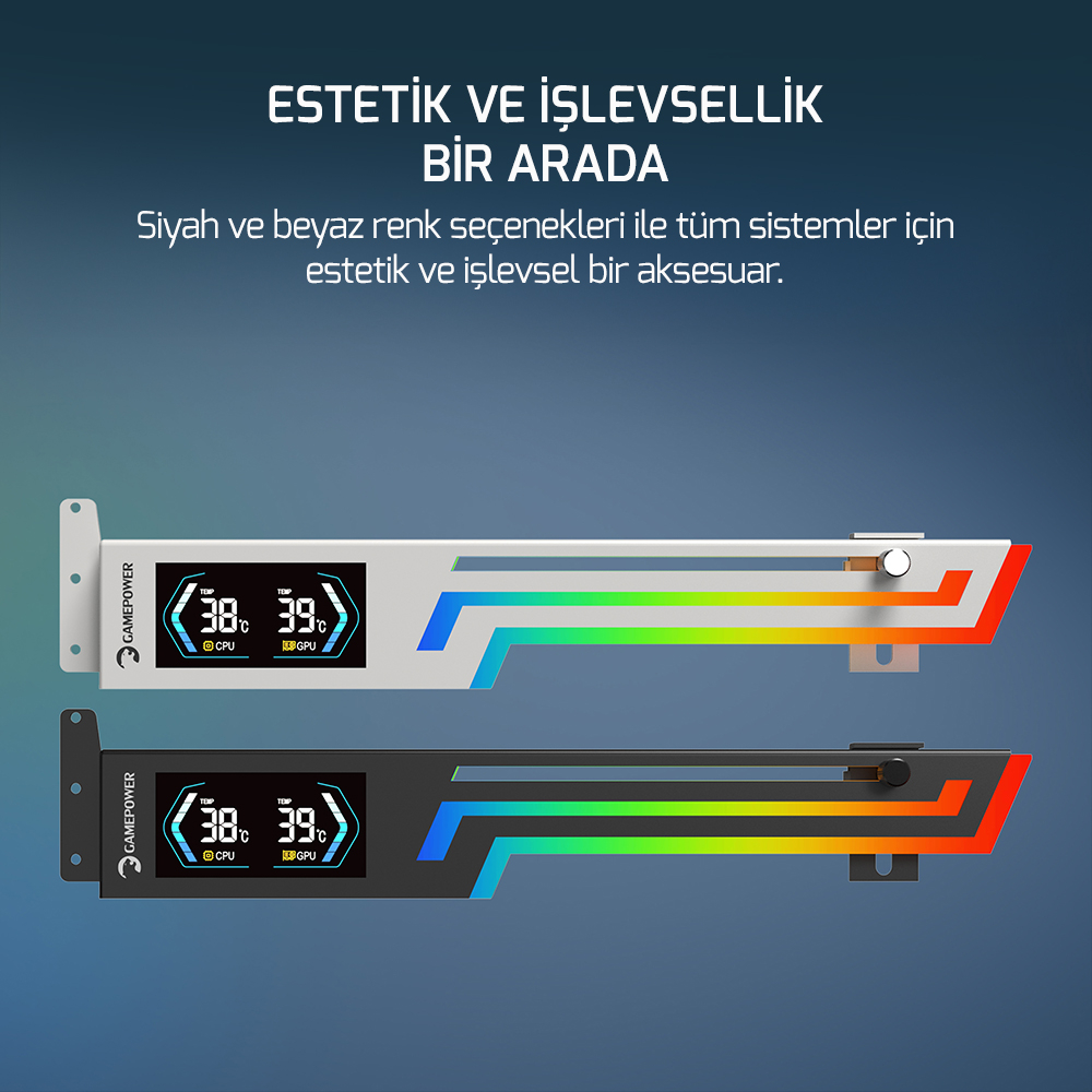 Gamepower Heatsync ARGB LCD Ekran Kartı Tutucu Beyaz