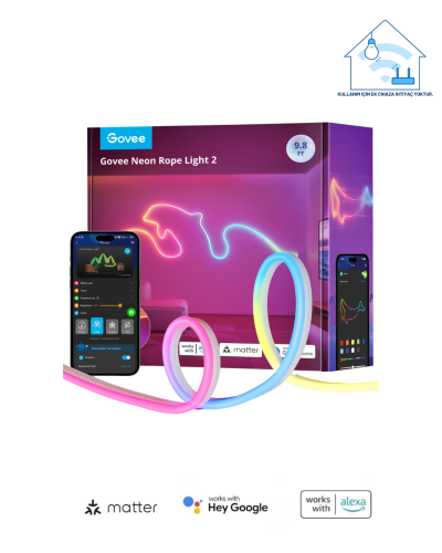 Govee Matter Destekli, Bükülebilir, Şekillendirilebilir Neon LED Şerit 2.Nesil (3MT)-Beyaz  -H61D3301