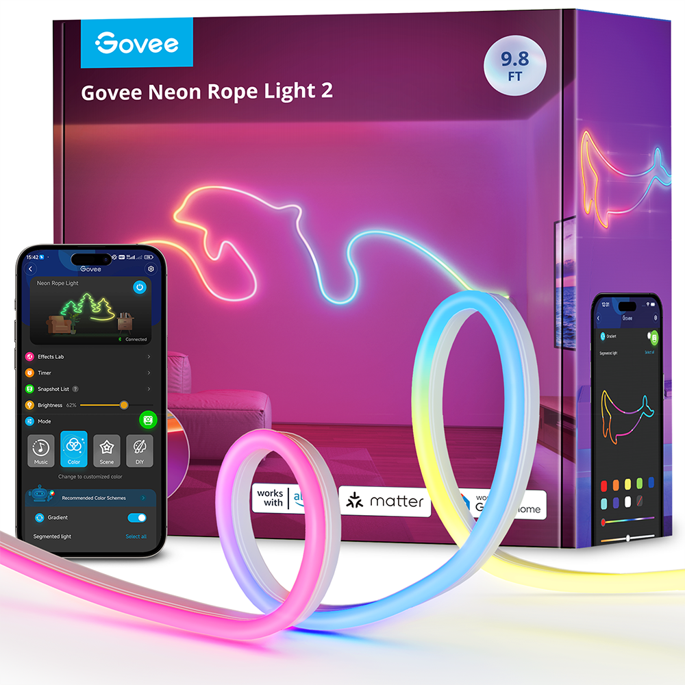 Govee Matter Destekli, Bükülebilir, Şekillendirilebilir Neon LED Şerit 2.Nesil (3MT)-Beyaz -H61D3301