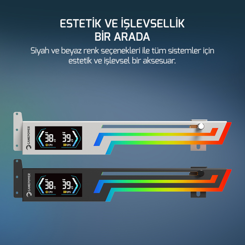 Gamepower Heatsync ARGB LCD Ekran Kartı Tutucu Siyah
