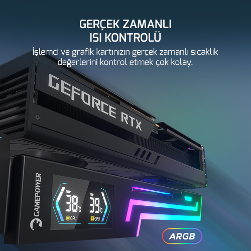 Gamepower Heatsync ARGB LCD Ekran Kartı Tutucu Siyah