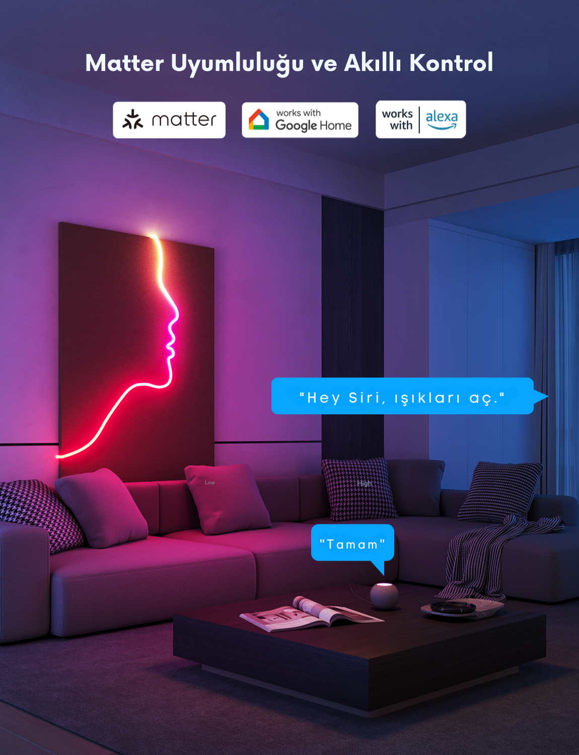 Govee Matter Destekli, Bükülebilir, Şekillendirilebilir Neon LED Şerit 2.Nesil (3MT)-Beyaz -H61D3301