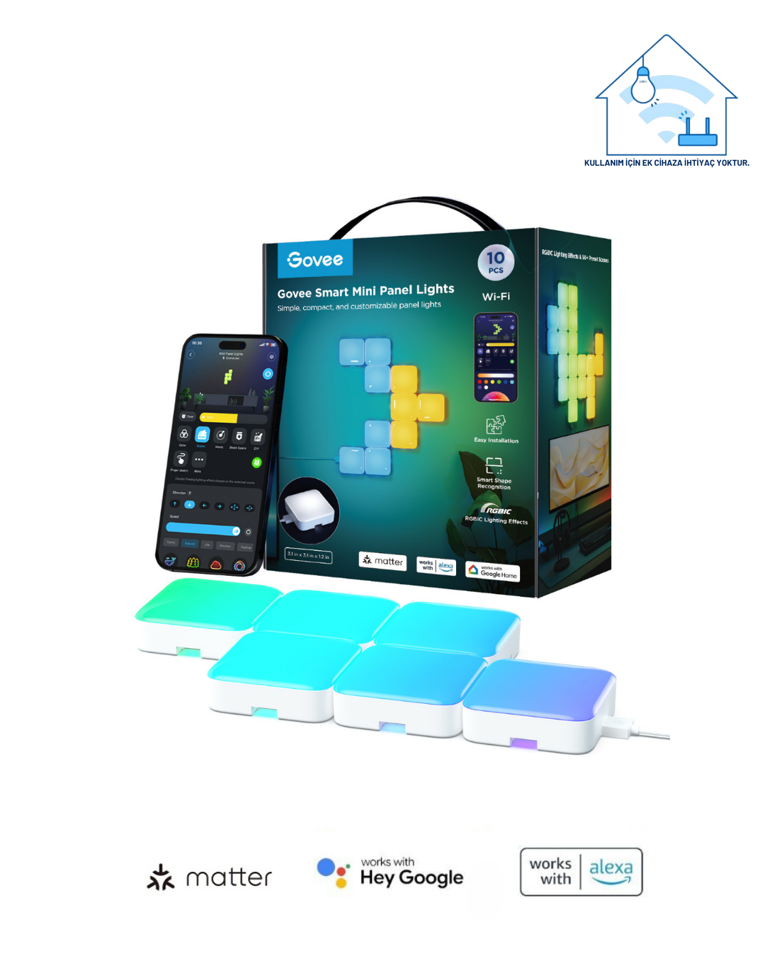 Govee Mini Panel Gaming Kare Duvar Aydınlatması 10 Parçalı -H8069C01