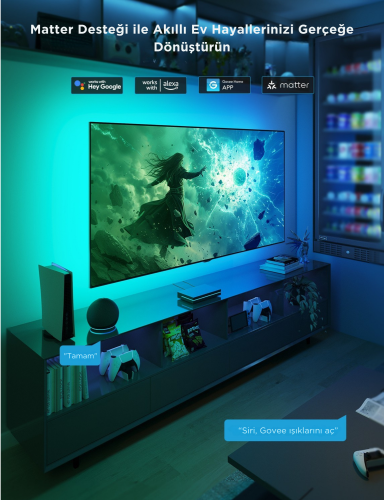 Govee AI 8K Sync Box 2 Sync Box + 2 adet HDMI kablo + LED Şerit 55-65 inç Tüm Tv`ler Uyumludur -H8604C12
